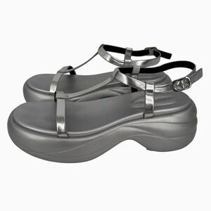 Charles & Keith Platform Sandals Size 7 Silver Chunky‎ Strappy Y2K Retro Trendy
